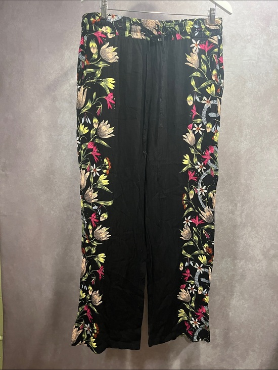 Tahari Pants - T. Tahari Black Floral-Trim Wide Leg Rayon Pants size large